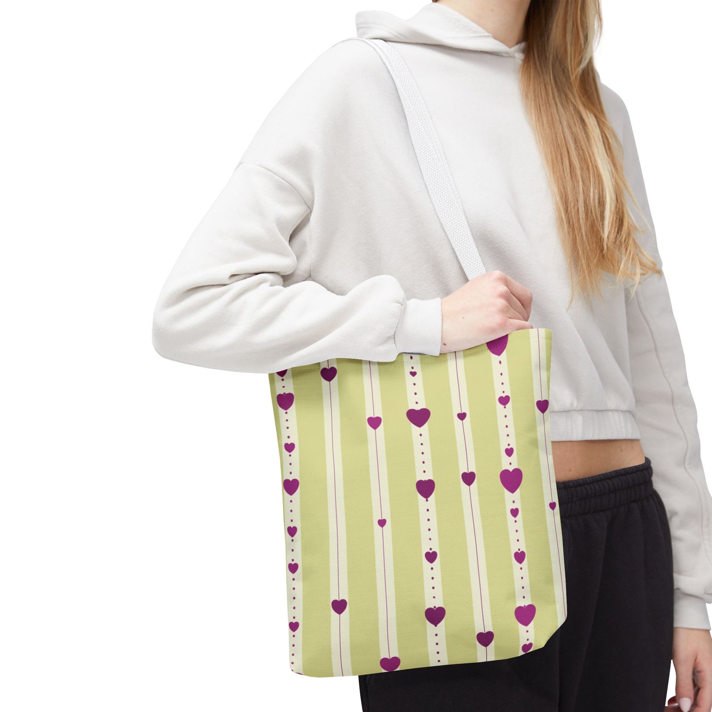 Hearts Aligned 13" x 13" Tote Bag - Yellow and Magenta