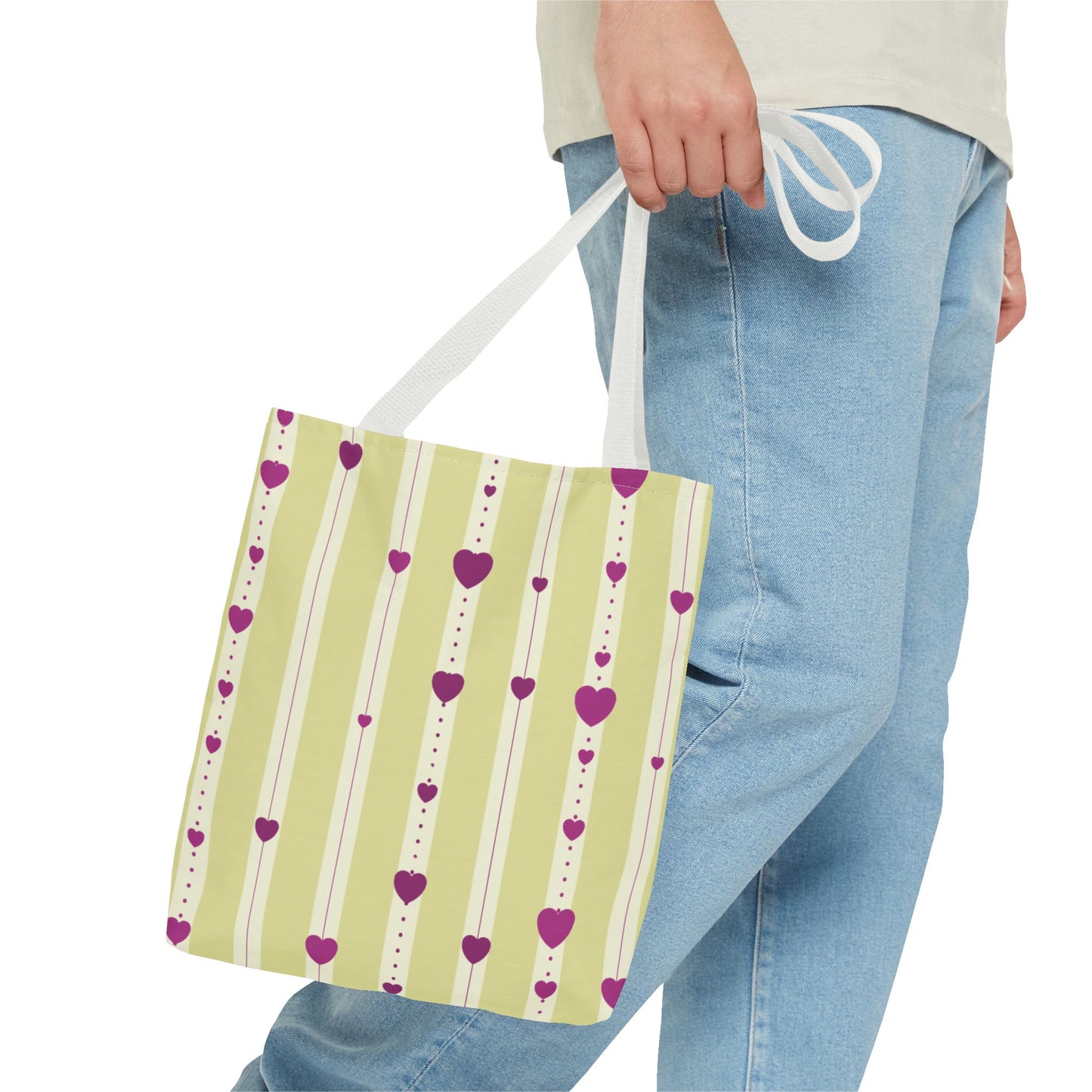 Hearts Aligned 13" x 13" Tote Bag - Yellow and Magenta
