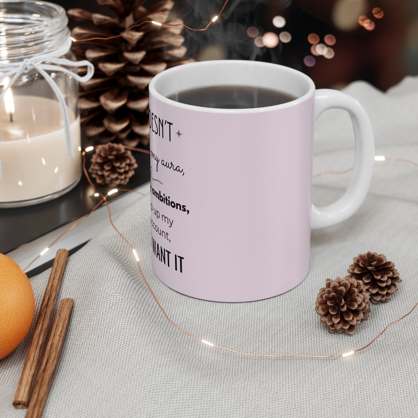If It Doesn't Align With My Aura - 11oz Ceramic Mug - Pastel Pink