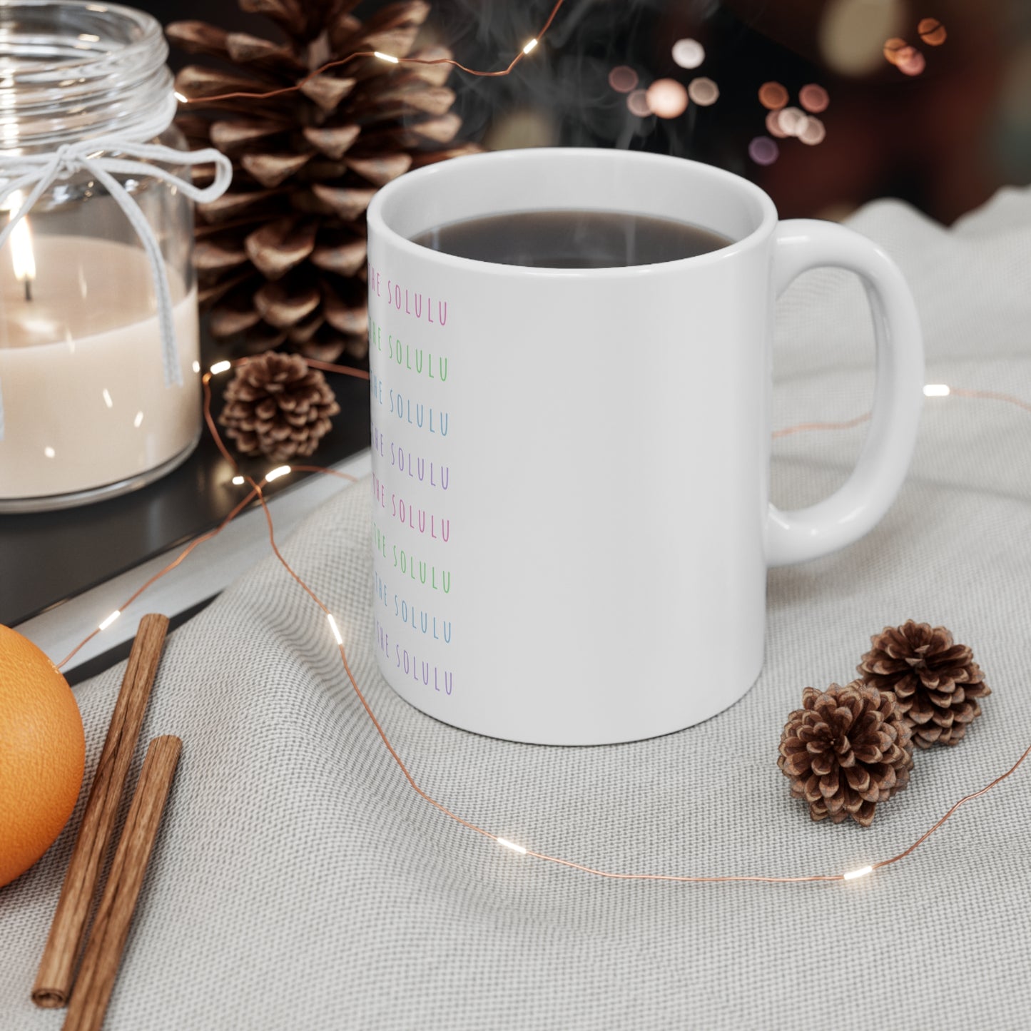 Delulu Is The Solulu 11oz Ceramic Mug - White with Pastel Text