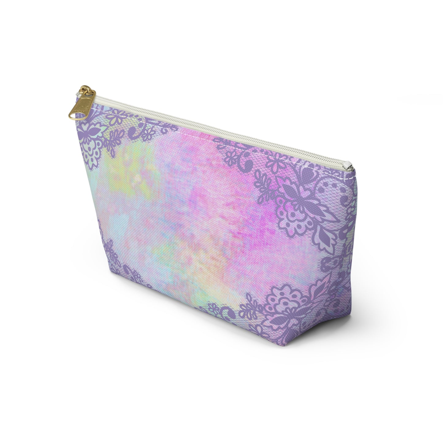 Abstract Watercolor & Lavender Lace Accessory Bag