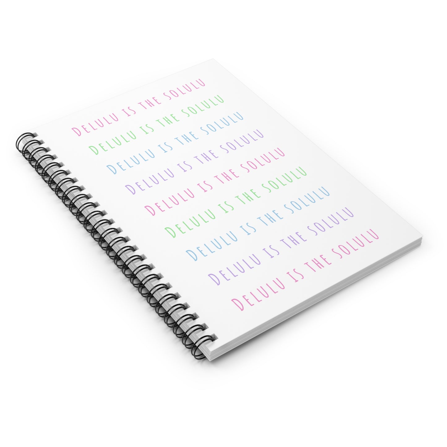 Delulu Is The Solulu Spiral Notebook - Ruled Line - White with Pastel Text
