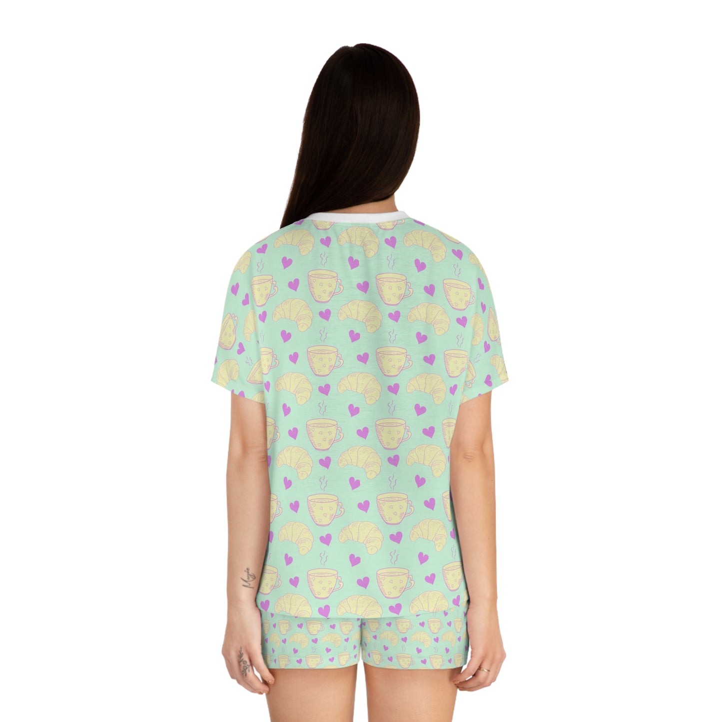 Coffee & Croissants Women's Short Pajama Set - Green