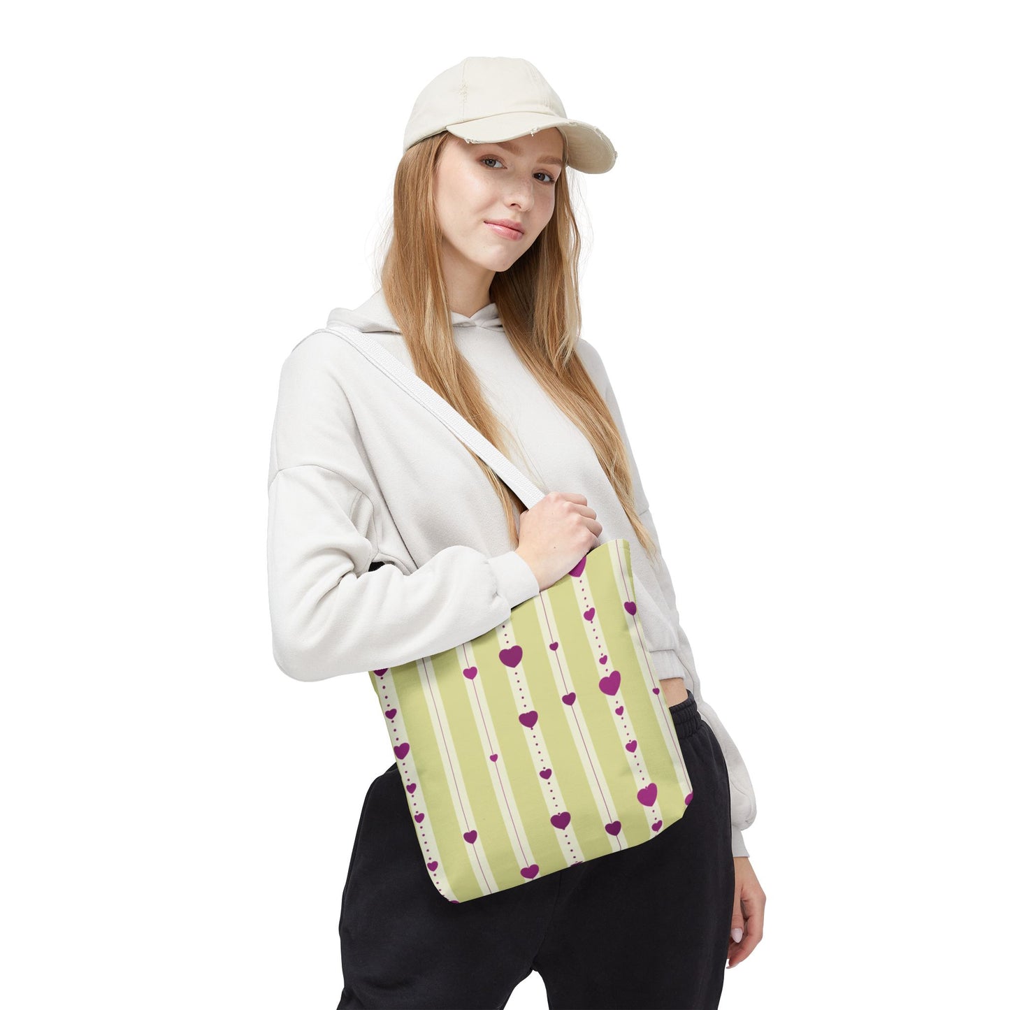 Hearts Aligned 13" x 13" Tote Bag - Yellow and Magenta