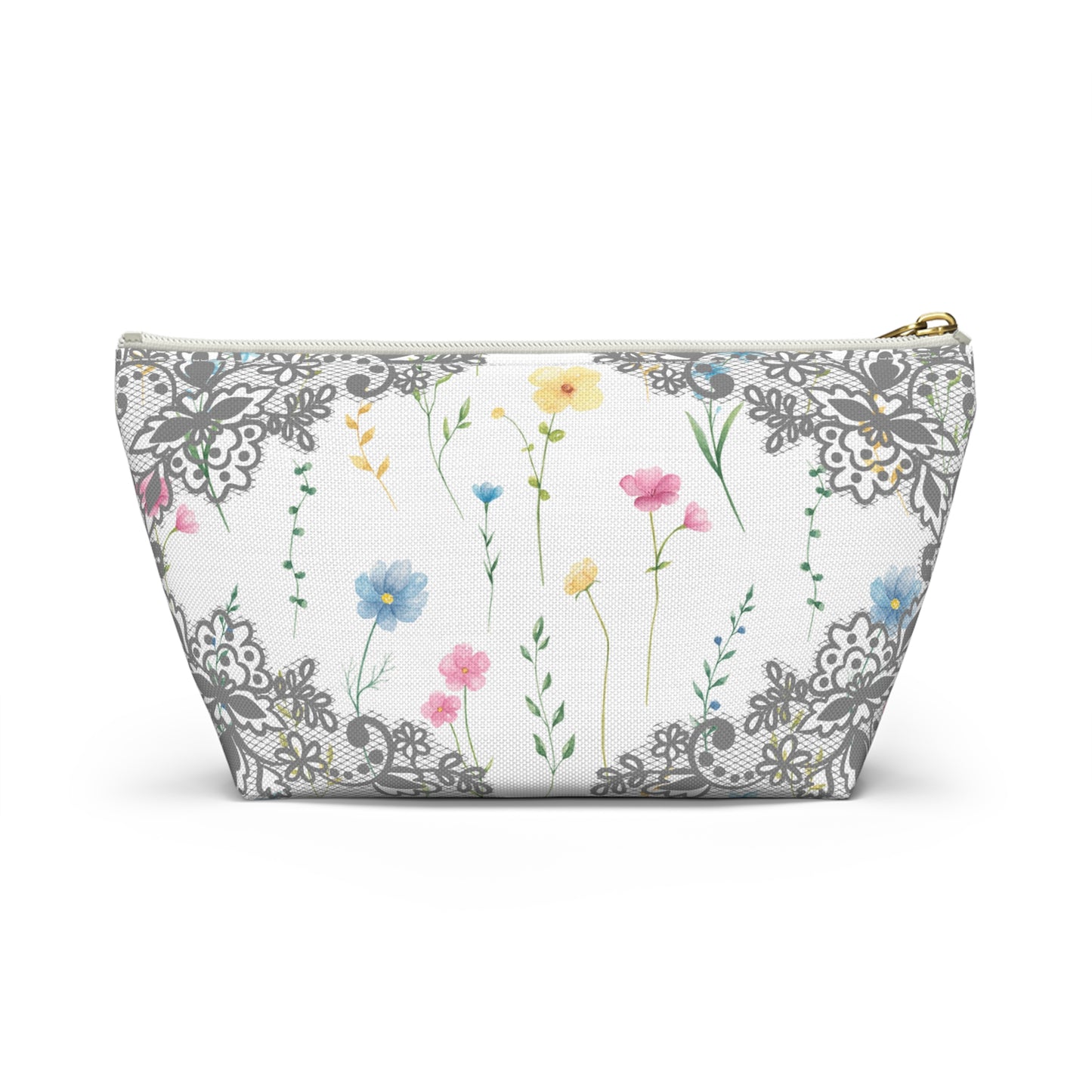 Flowers & Grey Lace Accessory Bag