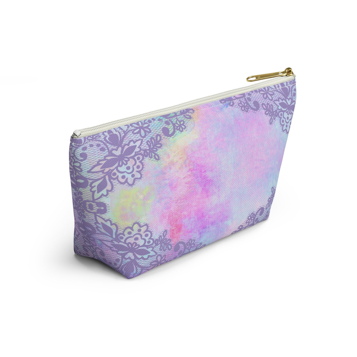 Abstract Watercolor & Lavender Lace Accessory Bag
