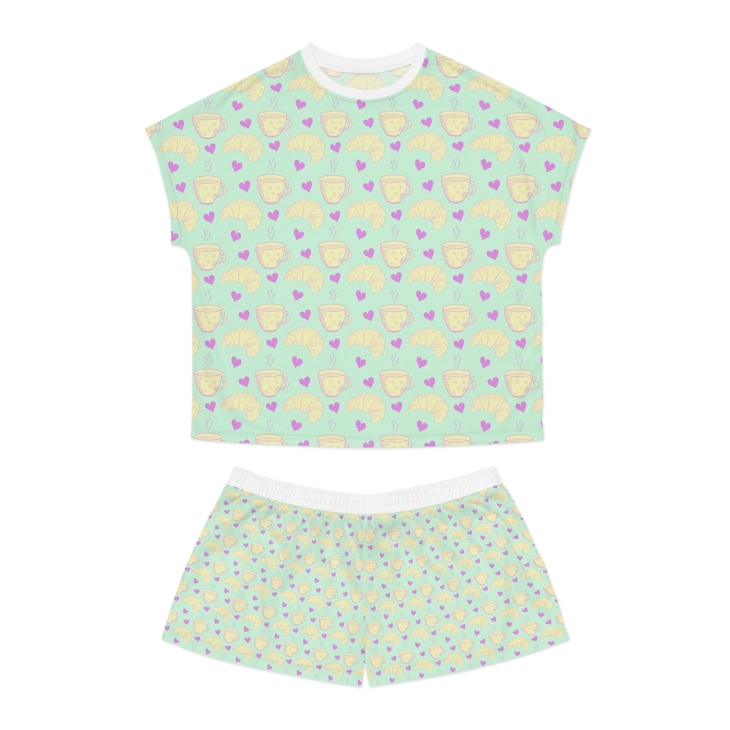 Coffee & Croissants Women's Short Pajama Set - Green