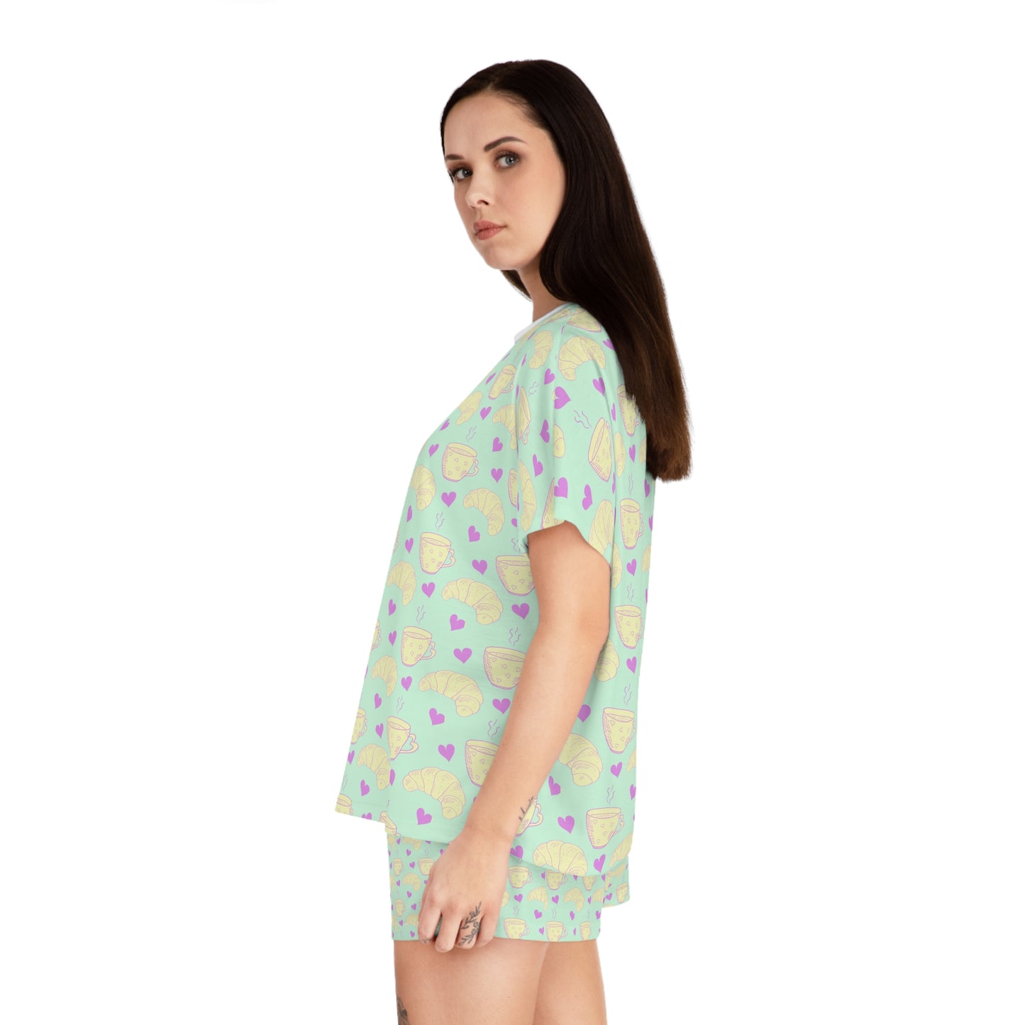 Coffee & Croissants Women's Short Pajama Set - Green