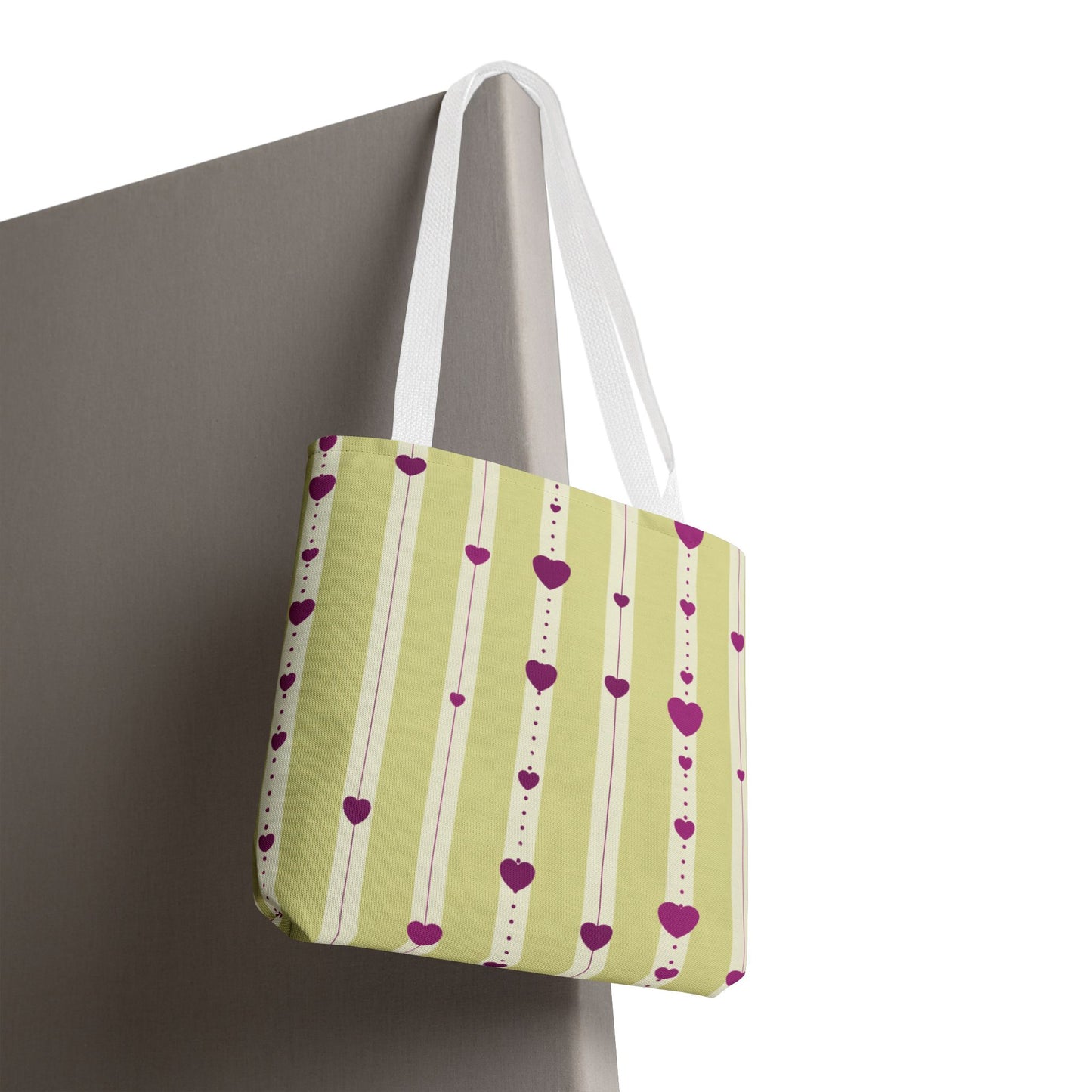 Hearts Aligned 13" x 13" Tote Bag - Yellow and Magenta