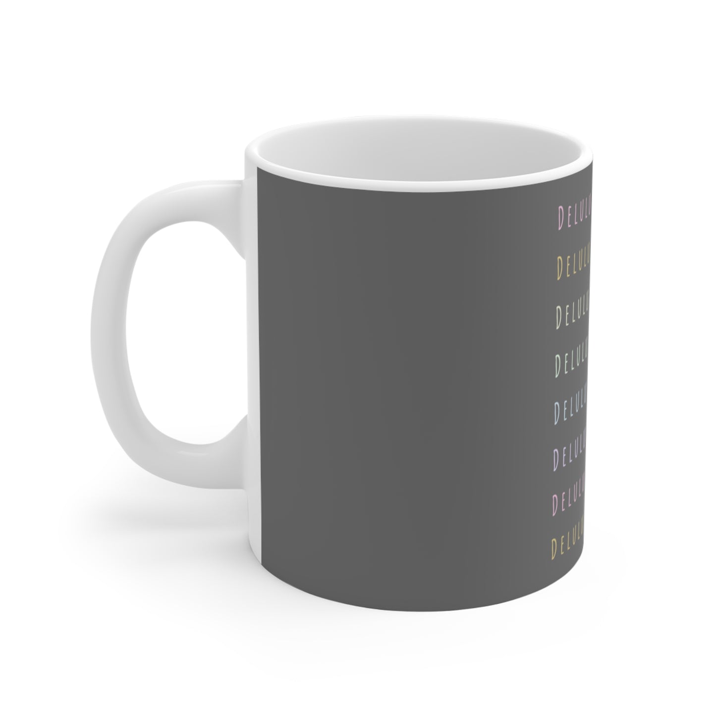 Delulu Is The Solulu 11oz Ceramic Mug - Dark Grey with Pastel Text