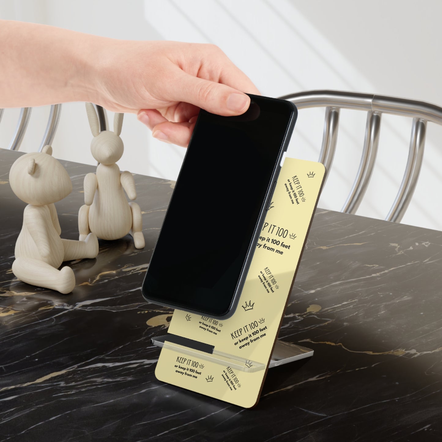 Keep It 100 Or Keep It 100 Feet Away From Me Phone Stand - Pastel Gold