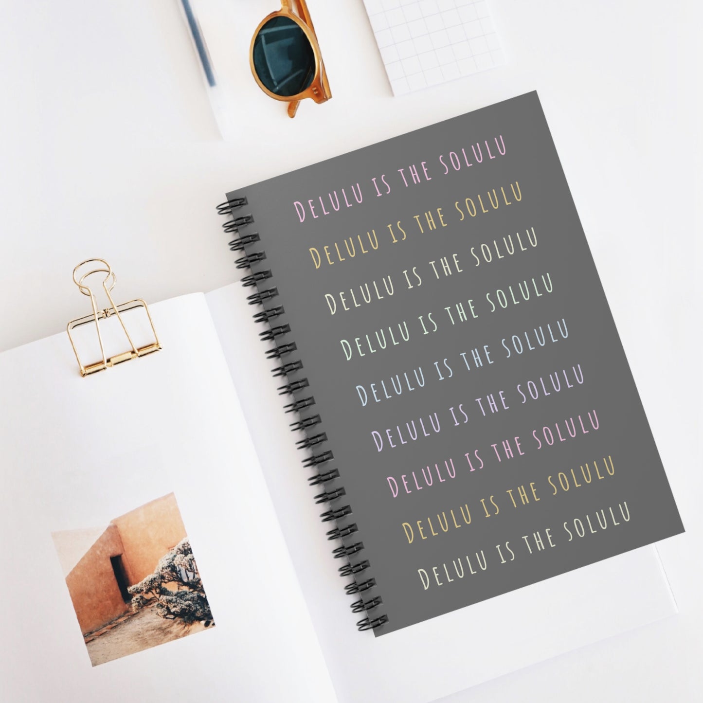 Delulu Is The Solulu Spiral Notebook - Ruled Line - Dark Grey with Pastel Text