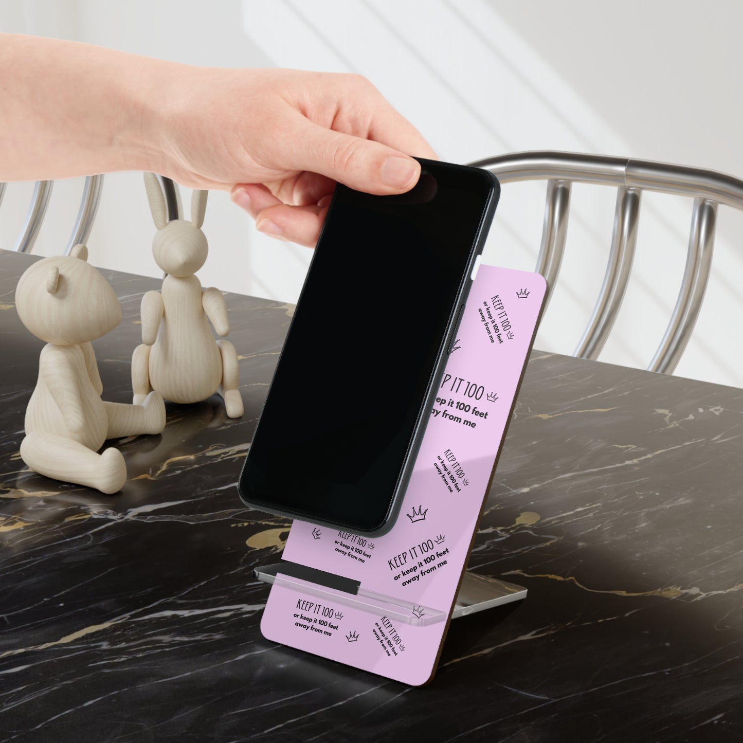 Keep It 100 Or Keep It 100 Feet Away From Me Phone Stand - Pastel Magenta