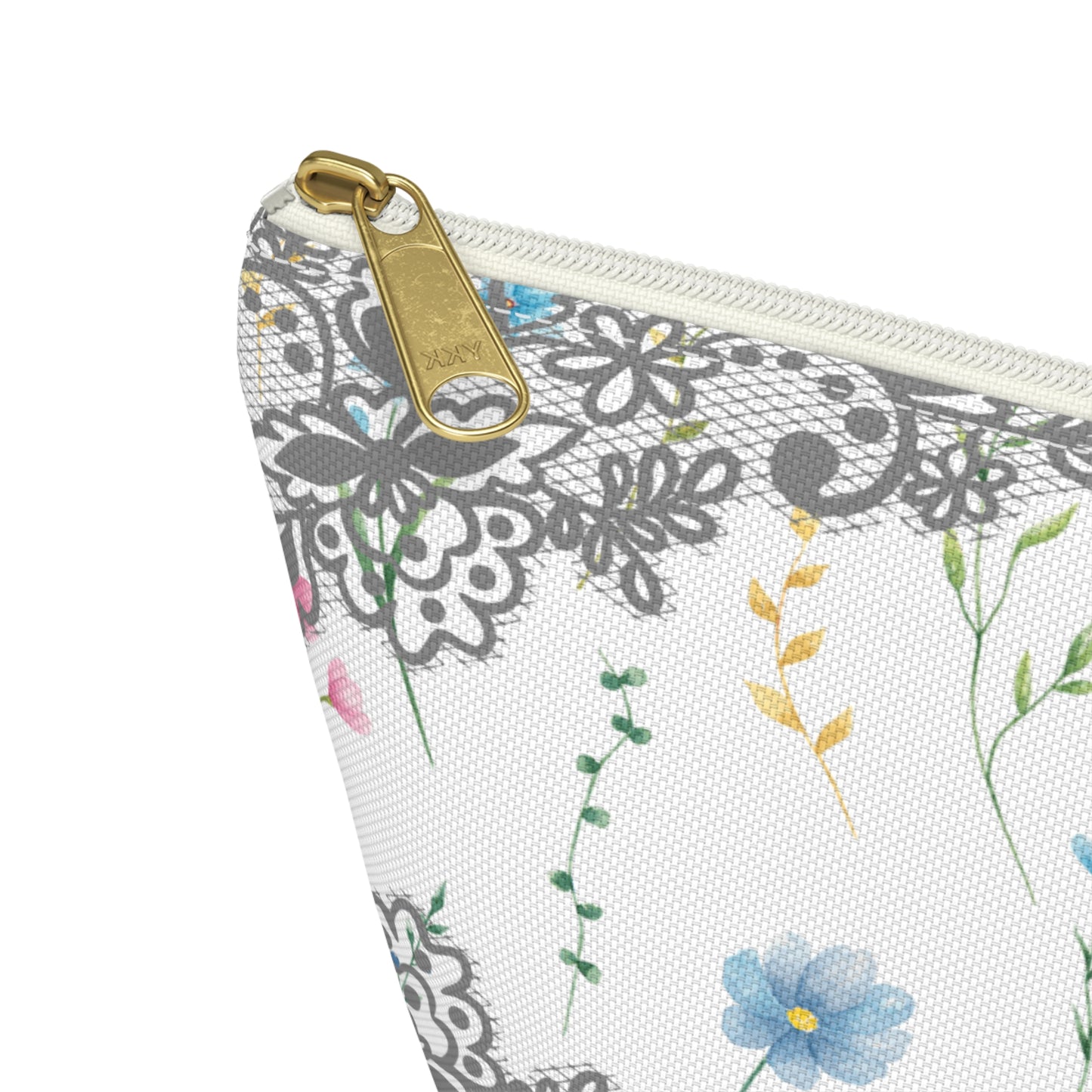 Flowers & Grey Lace Accessory Bag