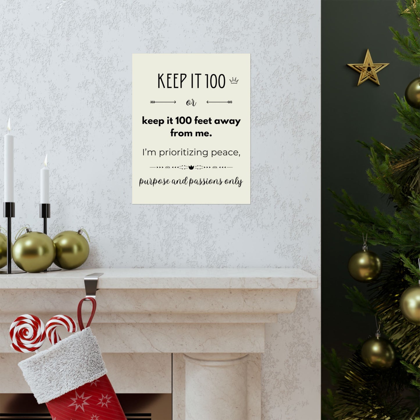 Keep It 100 Or Keep It 100 Feet Away From Me 11" x 14" Matte Vertical Poster - Pastel Yellow