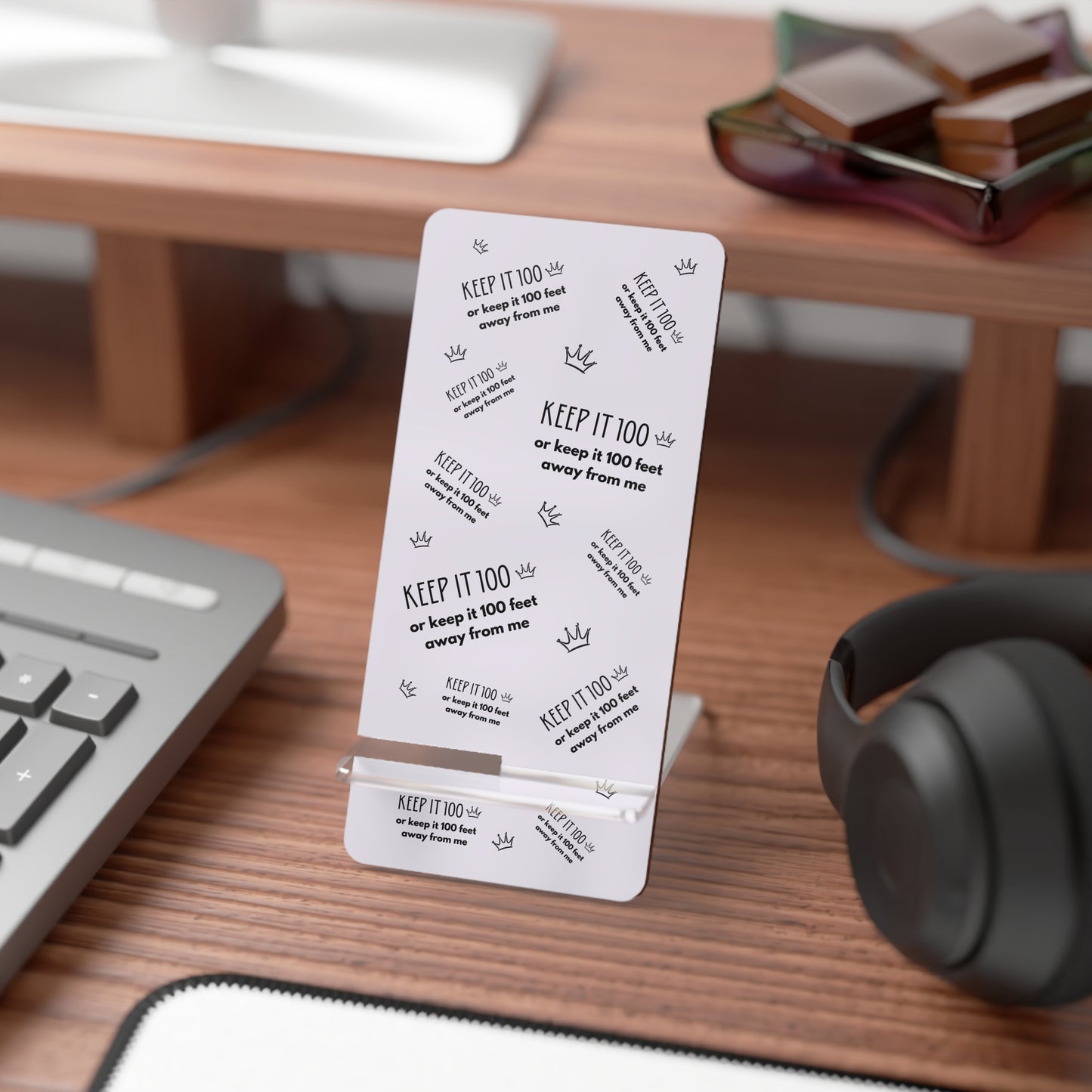 Keep It 100 Or Keep It 100 Feet Away From Me Phone Stand - Pastel Grey/Lavender