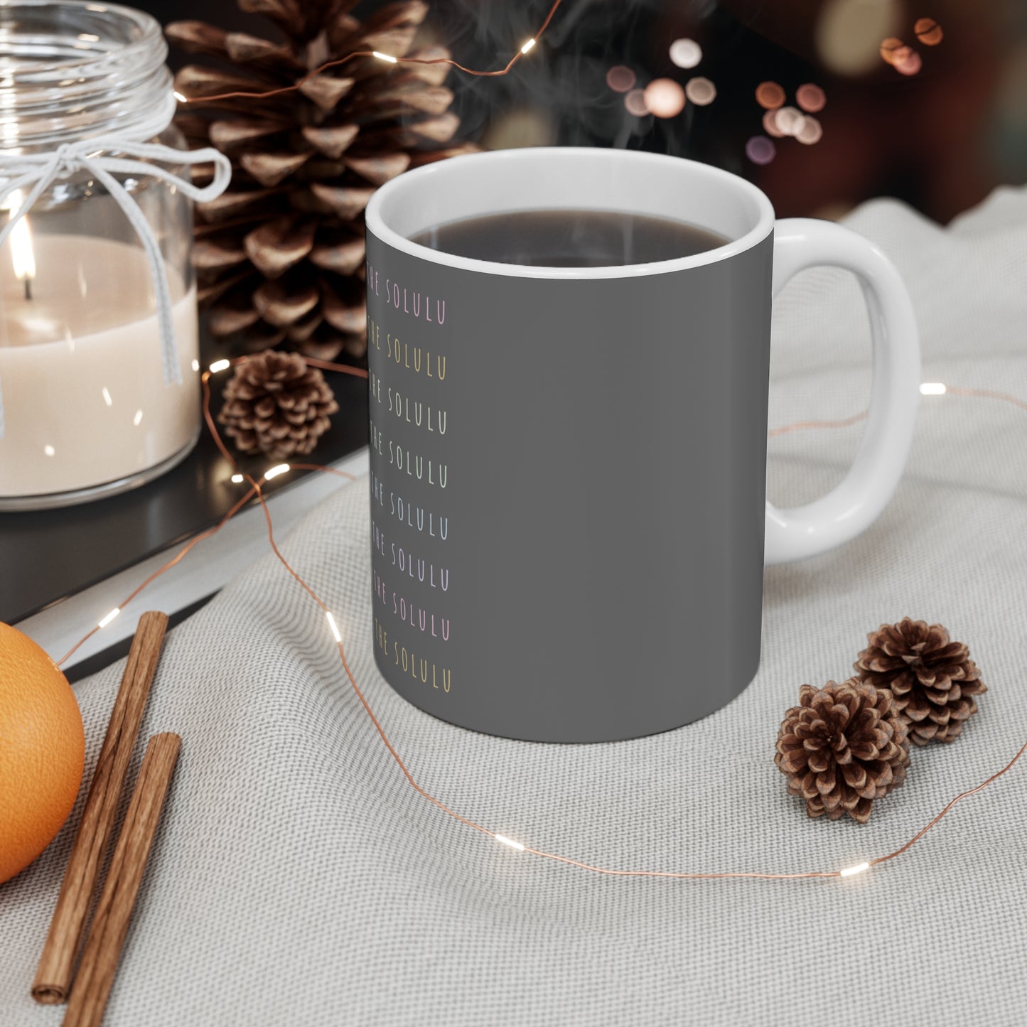 Delulu Is The Solulu 11oz Ceramic Mug - Dark Grey with Pastel Text