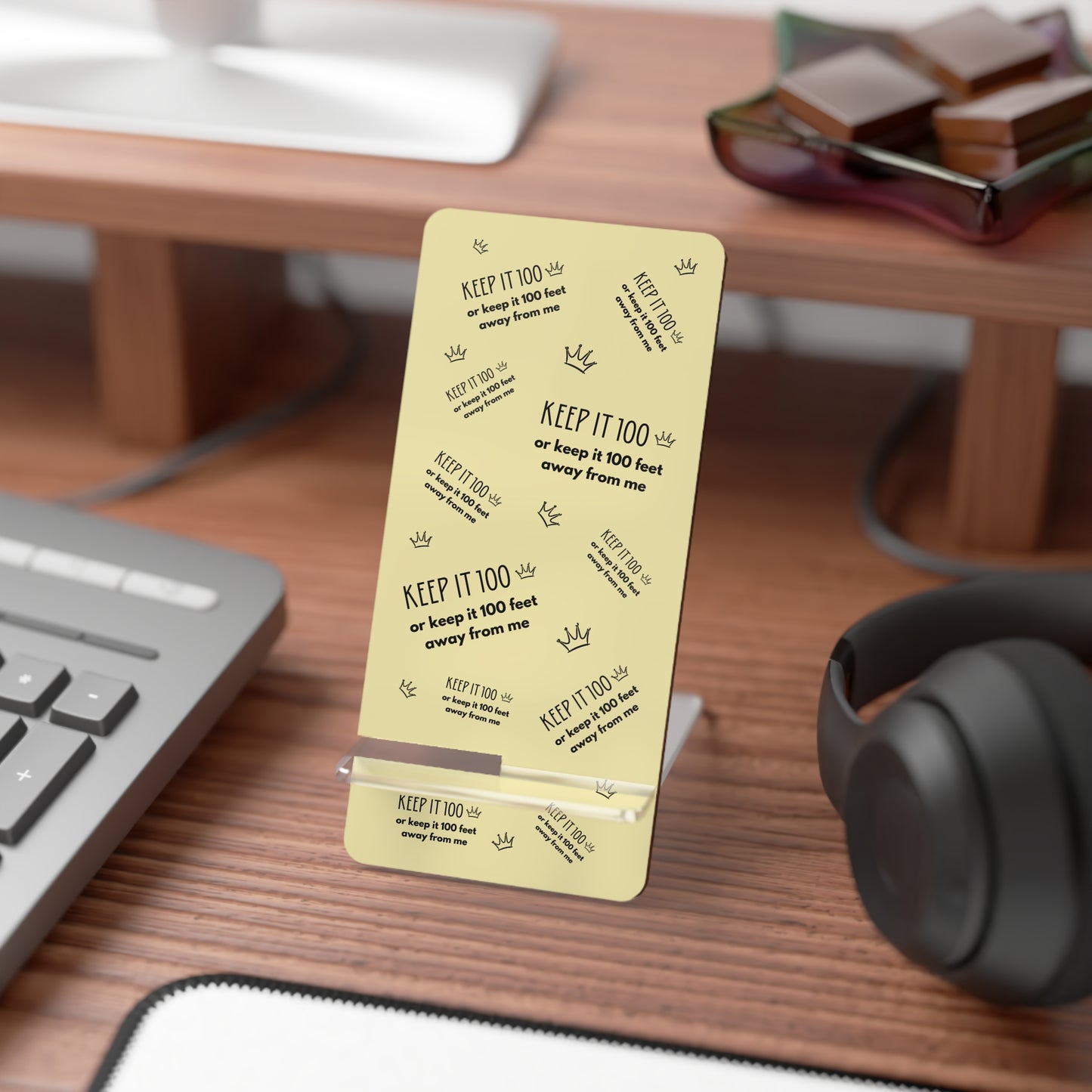 Keep It 100 Or Keep It 100 Feet Away From Me Phone Stand - Pastel Gold