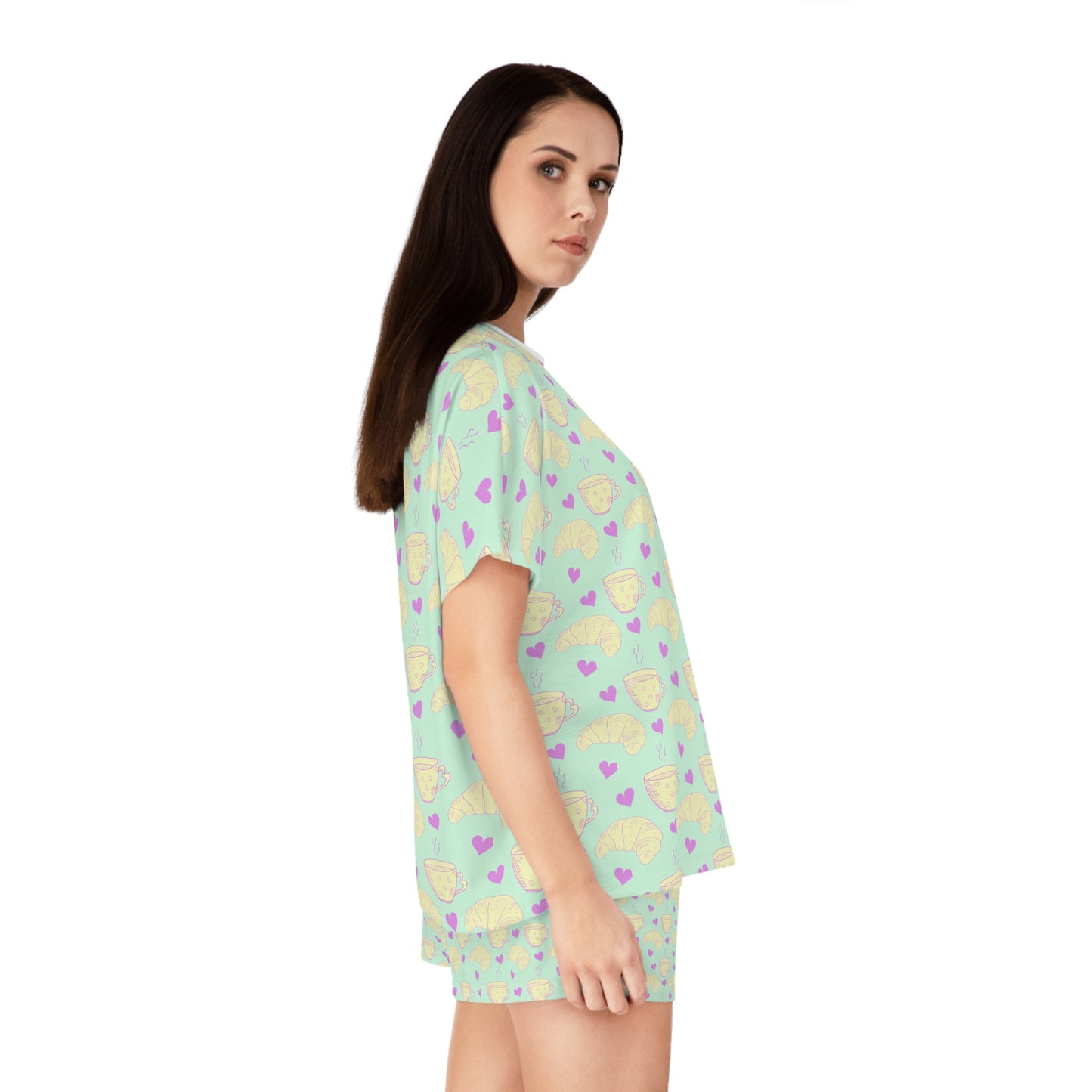Coffee & Croissants Women's Short Pajama Set - Green
