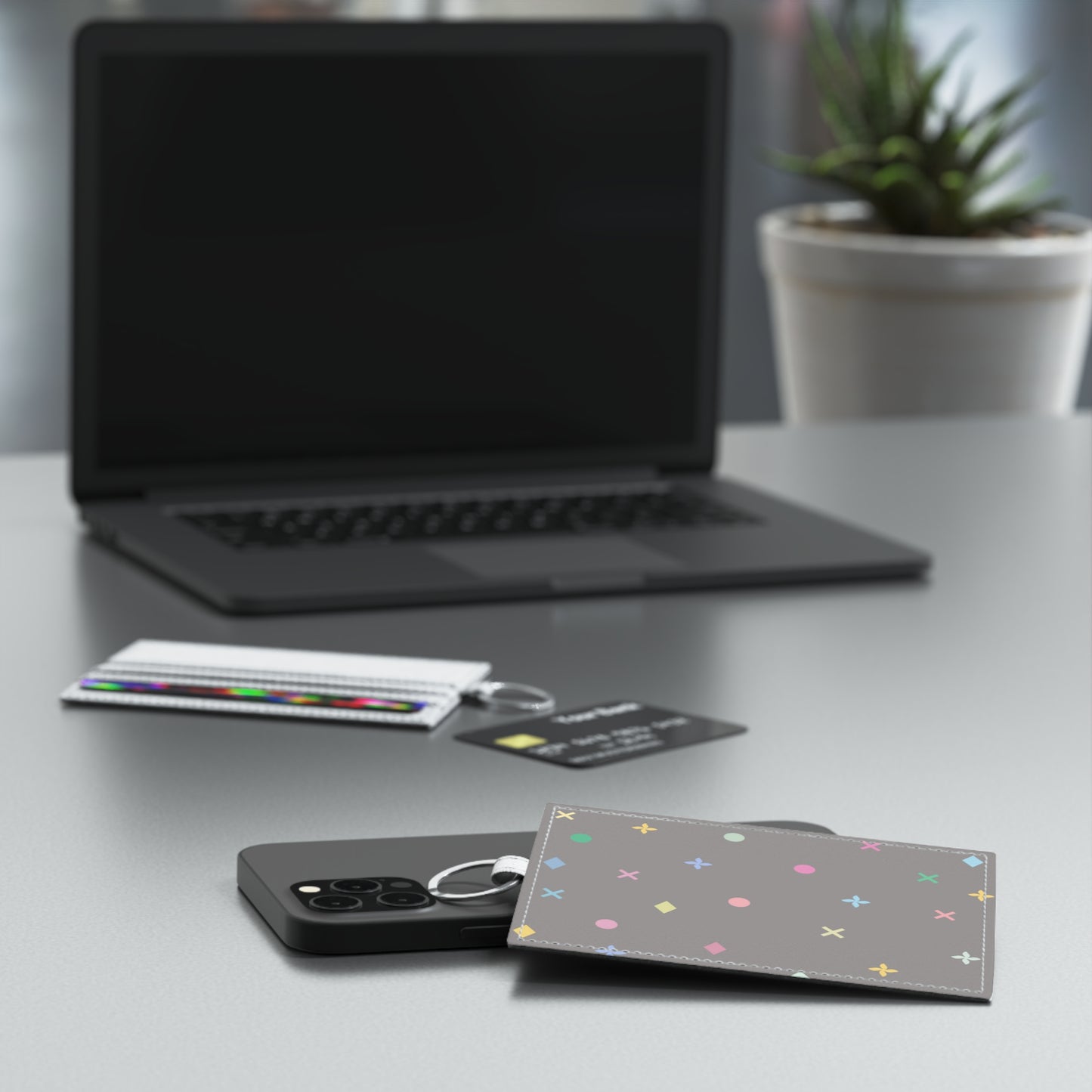 Iconic Aura Faux Leather Card Wallet - Grey