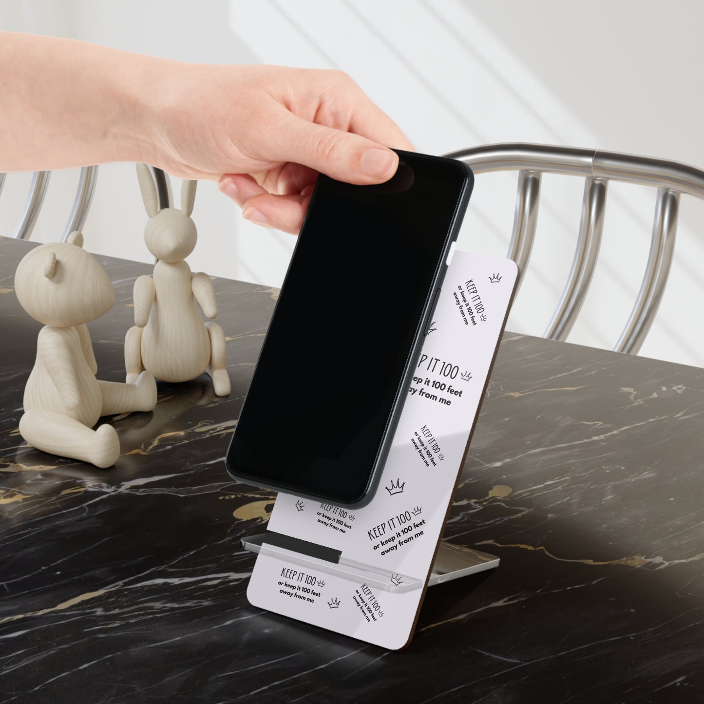 Keep It 100 Or Keep It 100 Feet Away From Me Phone Stand - Pastel Grey/Lavender