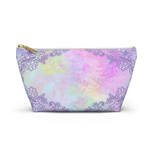 Abstract Watercolor & Lavender Lace Accessory Bag