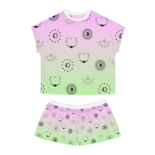 Celestial Vibes Women's Short Pajama Set - Pink and Green