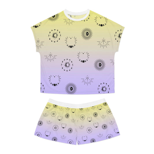 Celestial Vibes Women's Short Pajama Set - Yellow and Violet