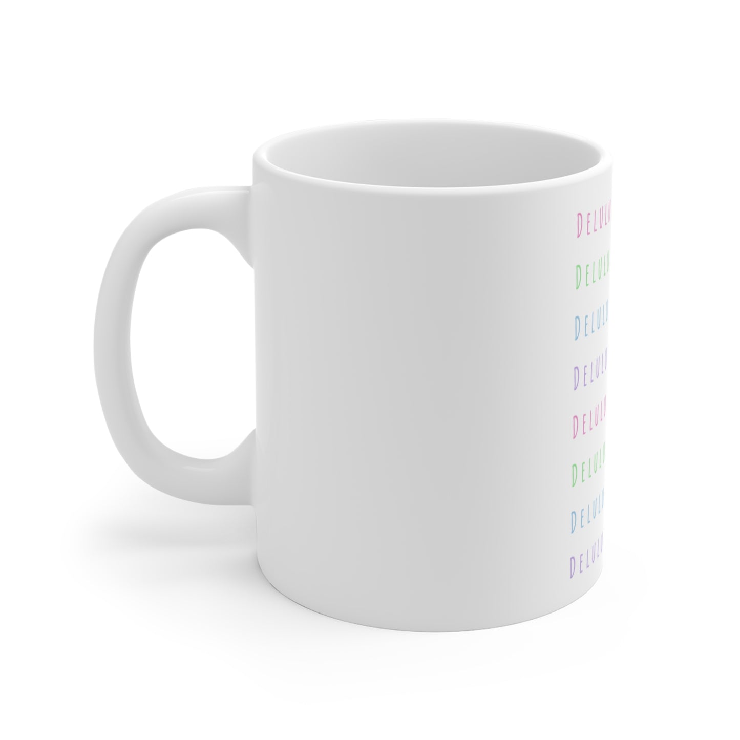 Delulu Is The Solulu 11oz Ceramic Mug - White with Pastel Text